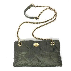 DKNY Quilted Convertible Puffer Bag With Woven Chain Strap - Olive Green 11"x6"